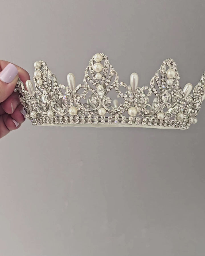 Full Circle Wedding Crown with Teardrop Pearls- Cassandra Lynne