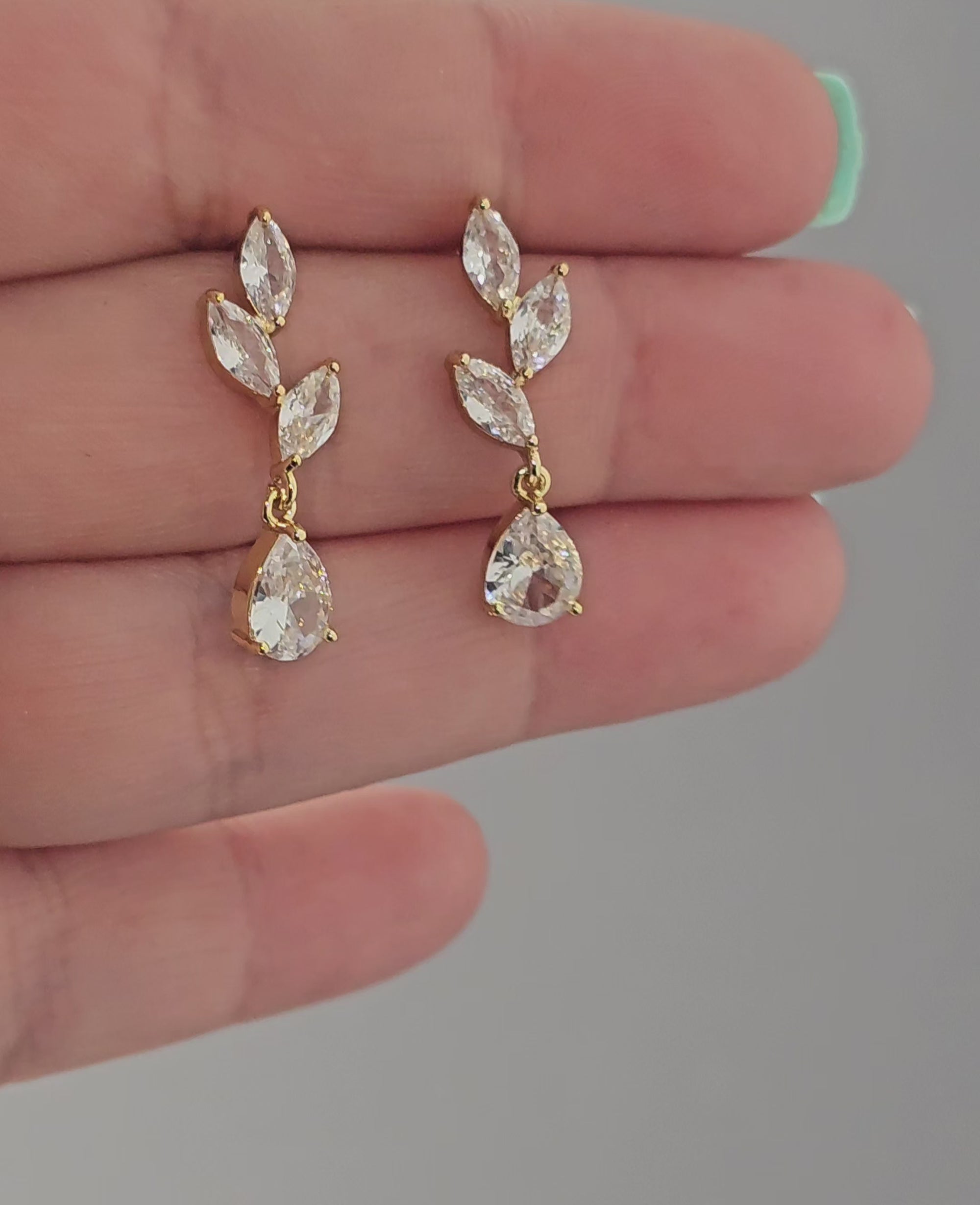 Leaf Pear Drop CZ Pendant & Earrings