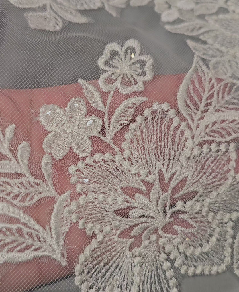 Sequined Ivory Flowers Lace Detail