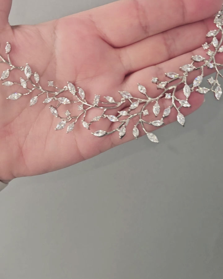 CZ Vine Collar Wedding Necklace & Earrings