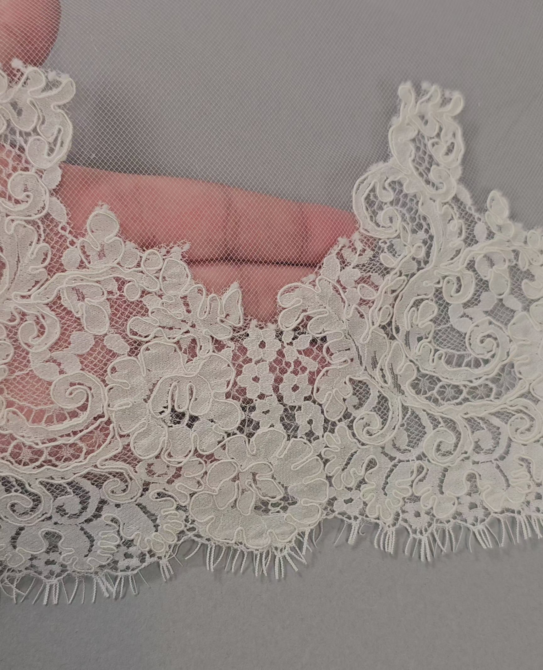 chantilly lace ivory bridal veil trim