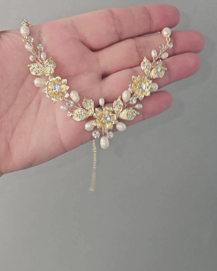 Gold or Dilver Metal Flowers Wedding Necklace and Earrings - Cassandra Lynne