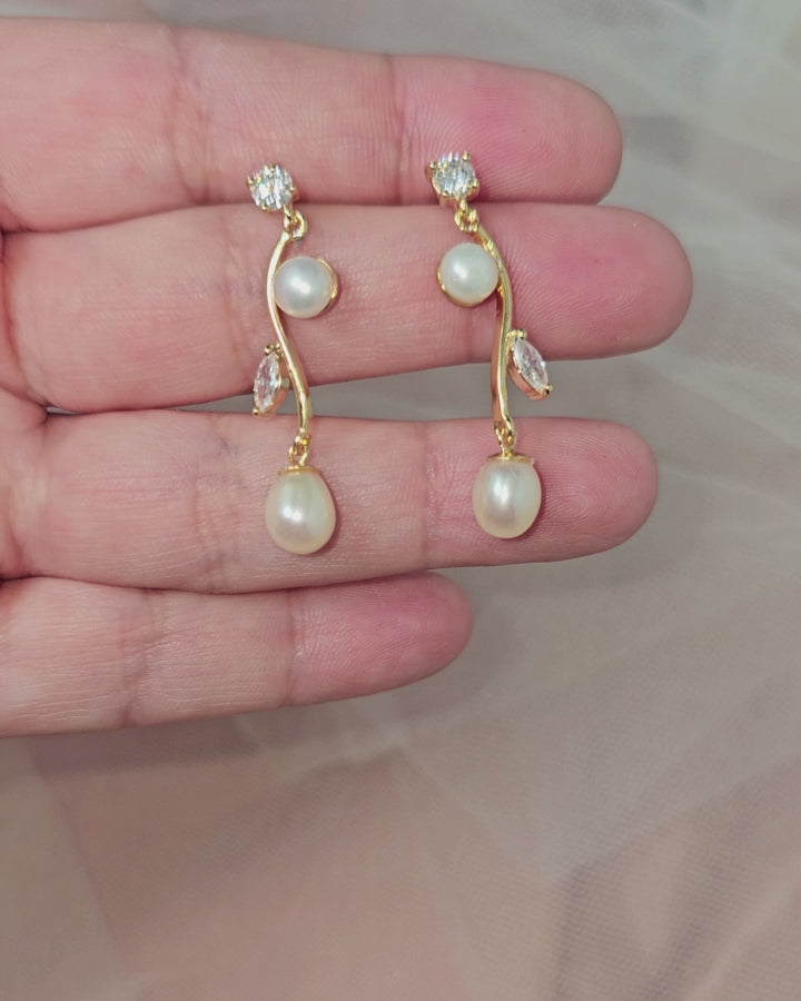 Gold Plated Copper Earrings with Freshwater Cultured Pearls for the bride or bridesmaids from Cassandra Lynne
