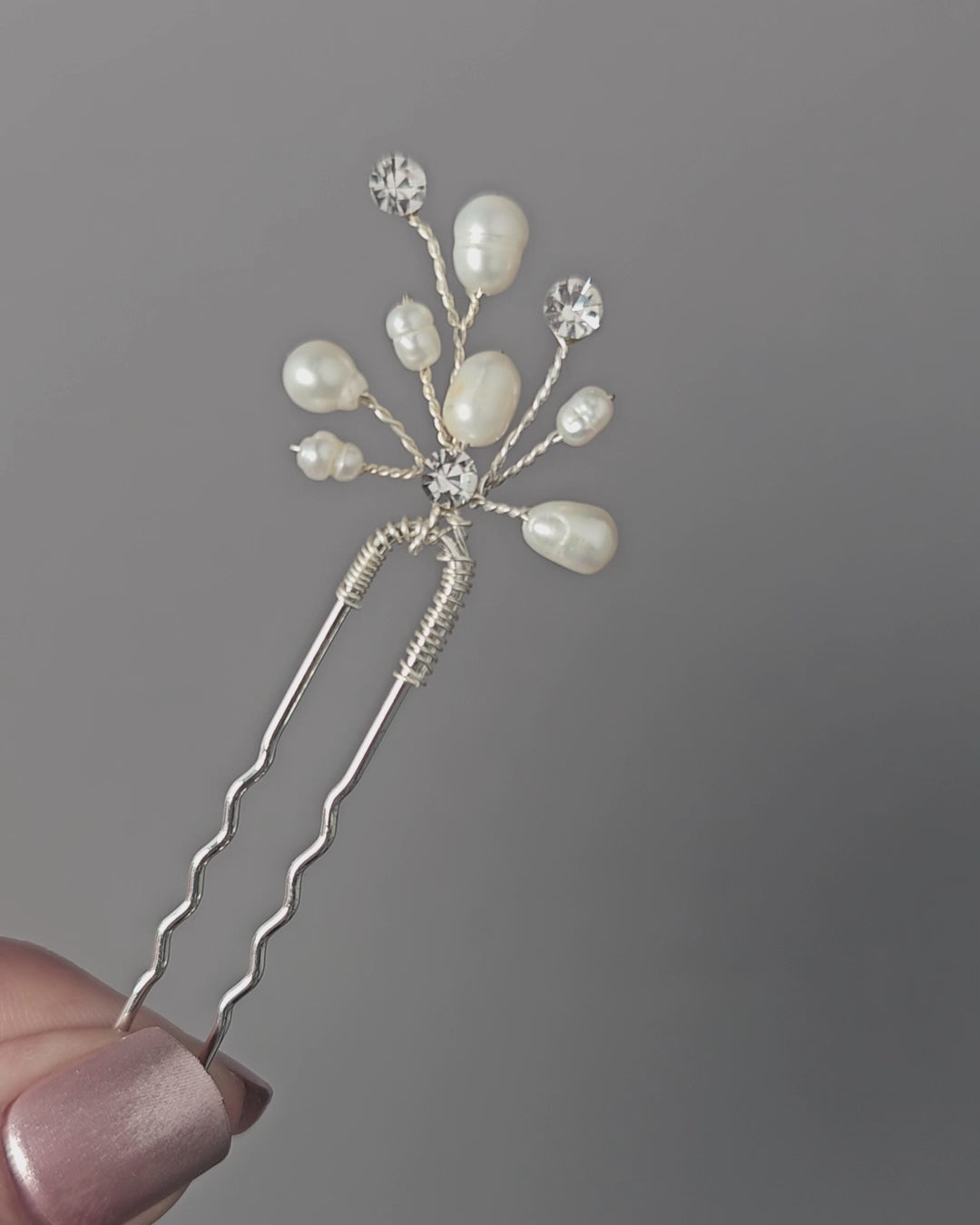Bridal Hair Pin of Freshwater Pearls and Jewels