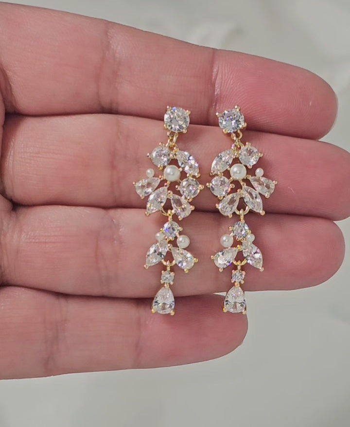 Tiny Pearls and CZ Drop Earrings for the Bride