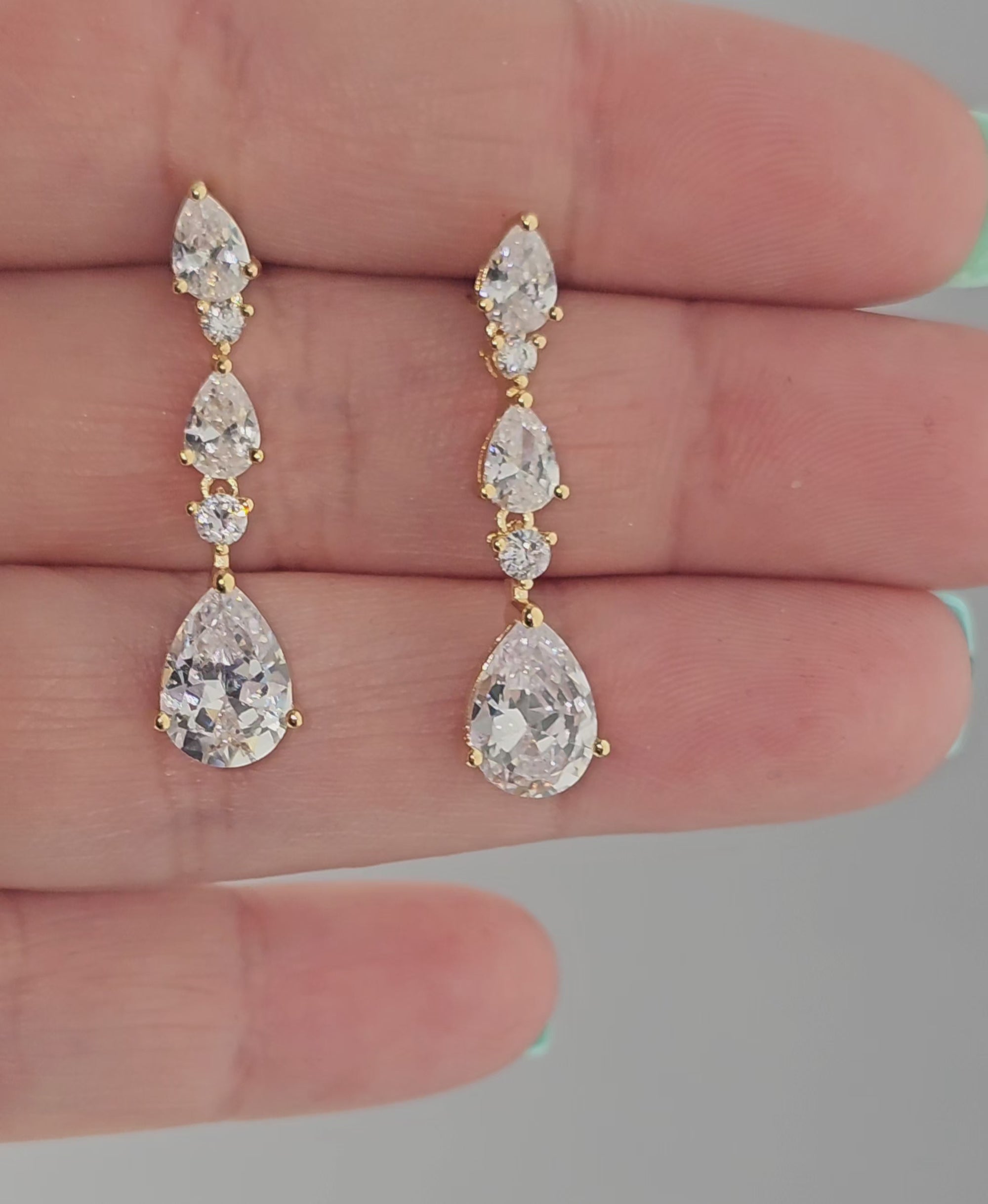 Elegant Stacked Pears Bridal CZ Earrings