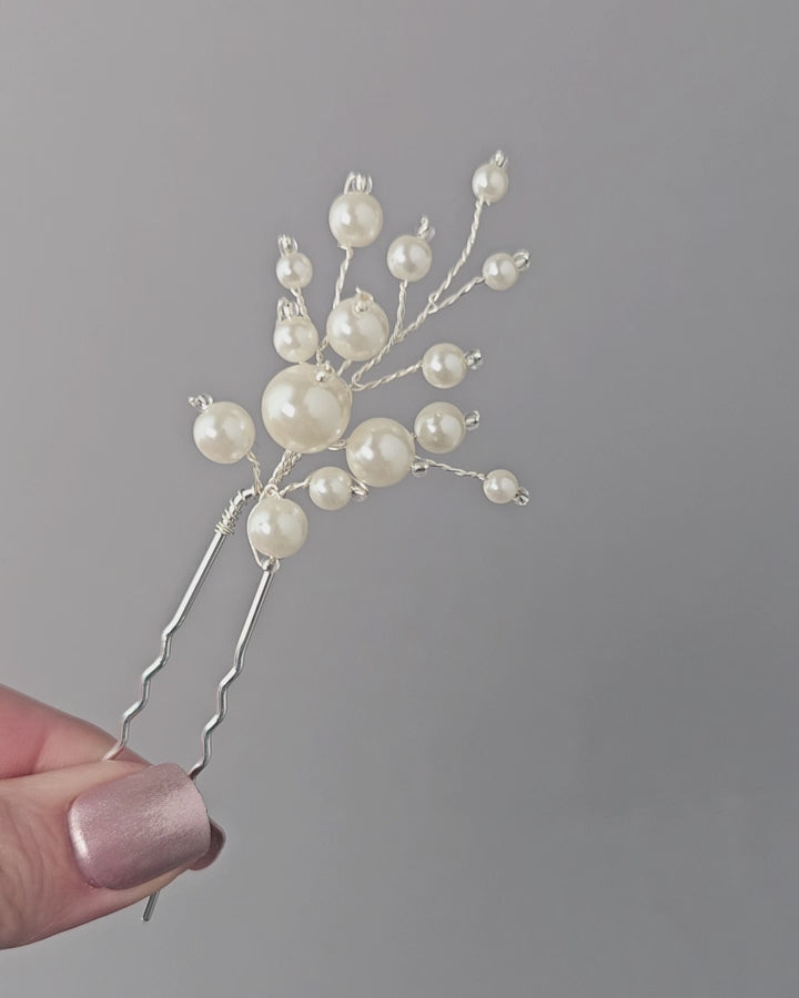 Pearl Wedding hair Pin with Glass Beads Silver or Gold Bridesmaids Wedding Hair Accessories - Cassandra Lynne