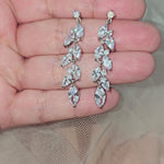 Silver wedding bridal earrings of marquise vine drops from Cassandra Lynne
