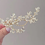 Gold Bridal Hair Clip with Ivory Matte Pearls and Beautiful Rhinestone Crystals for the Bride- Cassandra Lynne