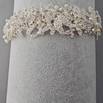 Bridal tiara in Silver with Crystal Leaves and Freshwater Pearls