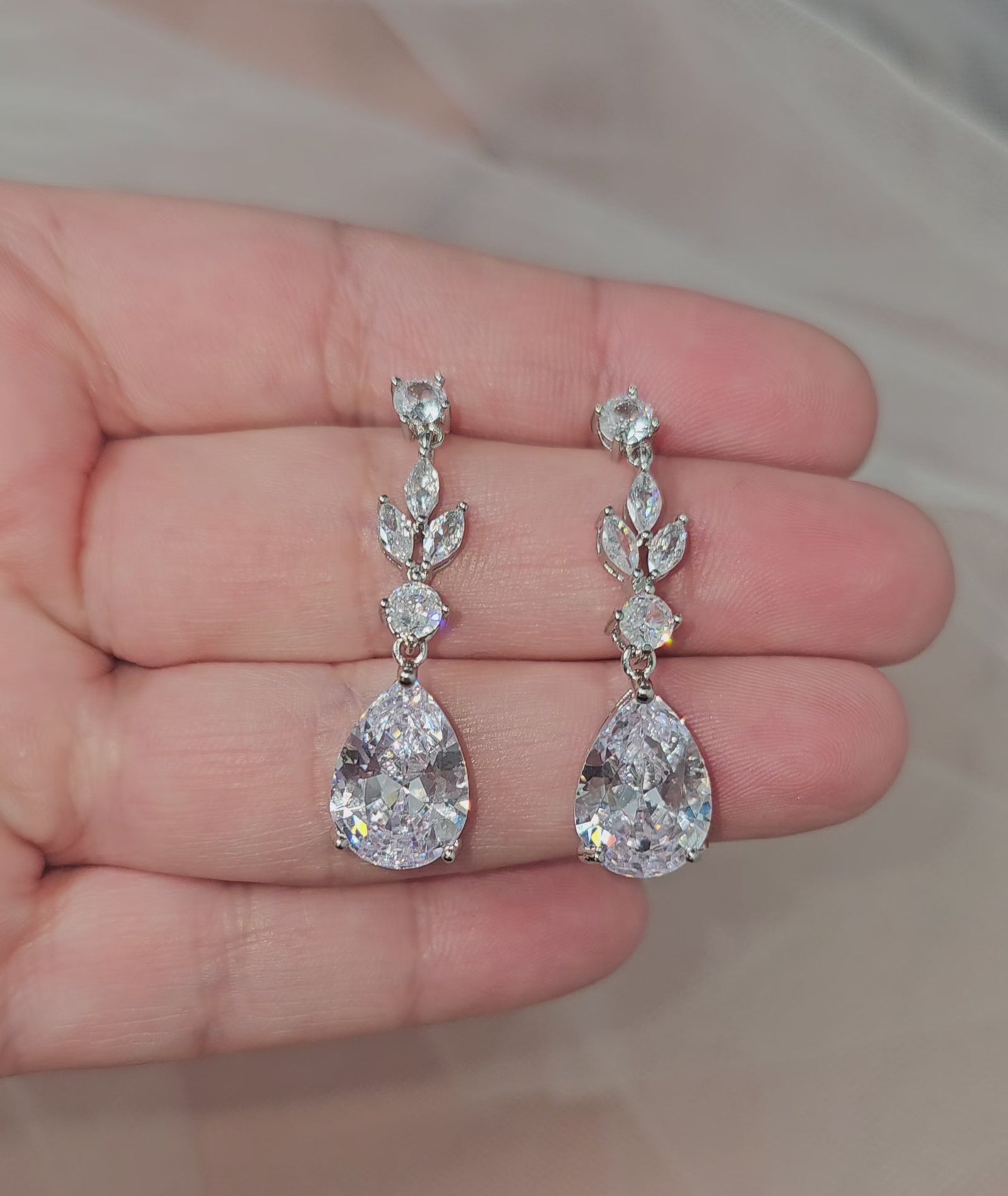 CZ Pear Drop Bridal Earrings