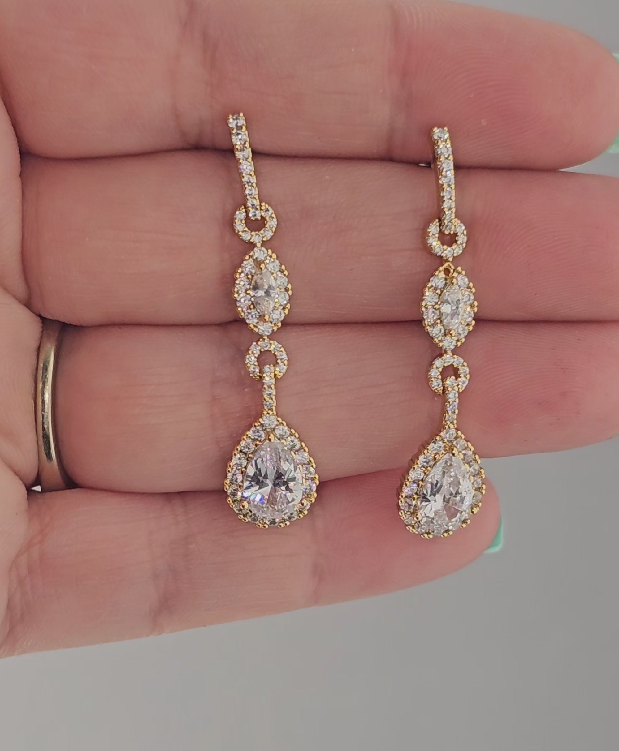 Elegant Pave Drop Bridal Earrings Gold