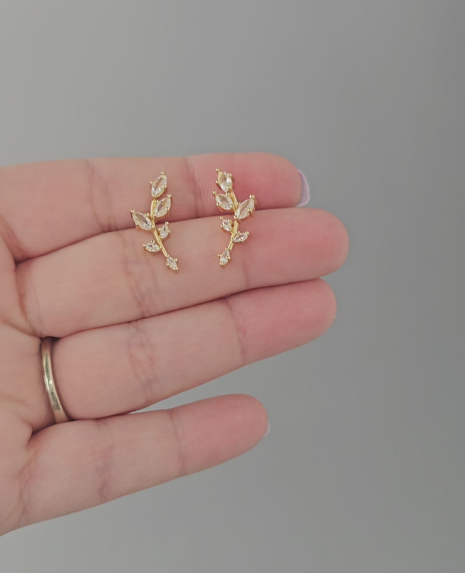 Dainty Leaf Vine CZ Stud Earrings