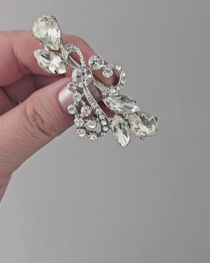 Vintage Style Bride hair Clip Rhinestone Antique Silver Wedding Accessories - Cassandra Lynne