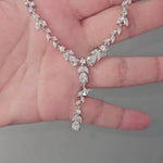 Pear and Marquise vine Y Style Bridal fashion Necklace Silver - Cassandra Lynne
