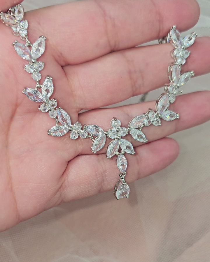 Silver White Gold Plated Copper CZ Necklace for special occasions from Cassandra Lynne