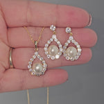 Pearl Drops CZ Pendant and Earrings Bridal Jewelry - Cassandra Lynne