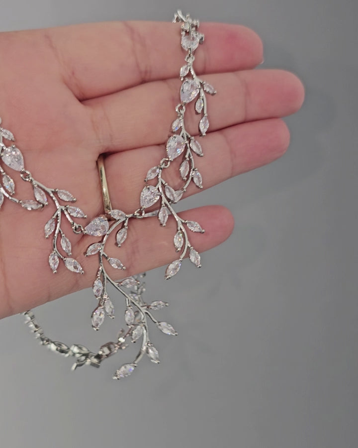 Pear Vine CZ Necklace in Gold Silver or Gold Bridal Fashion Jewelry Prom - Cassandra Lynne