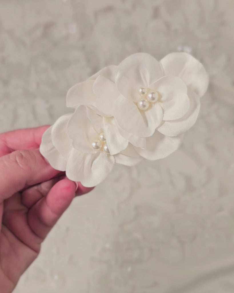 Ivory Bridal Hair Flower with Pearls —Cassandra Lynne