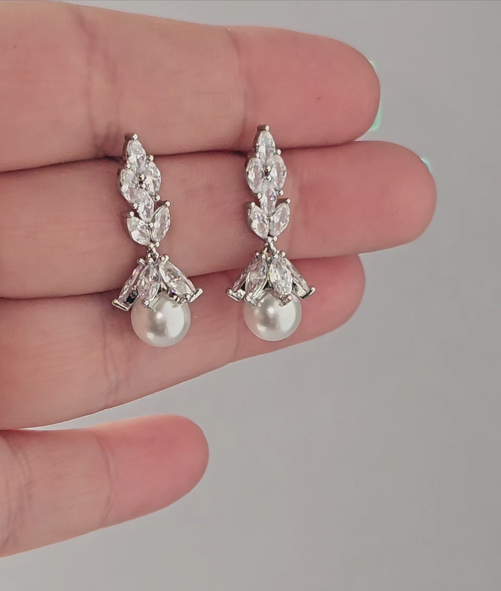 Vintage Styles Pearl Drop CZ Bridal Earrings
