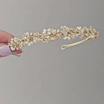 Gold Wedding Headband with Cultured Pearls and Crystals Headpieces