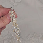 silver hair slide with ivory pearls and marquise rhinestones