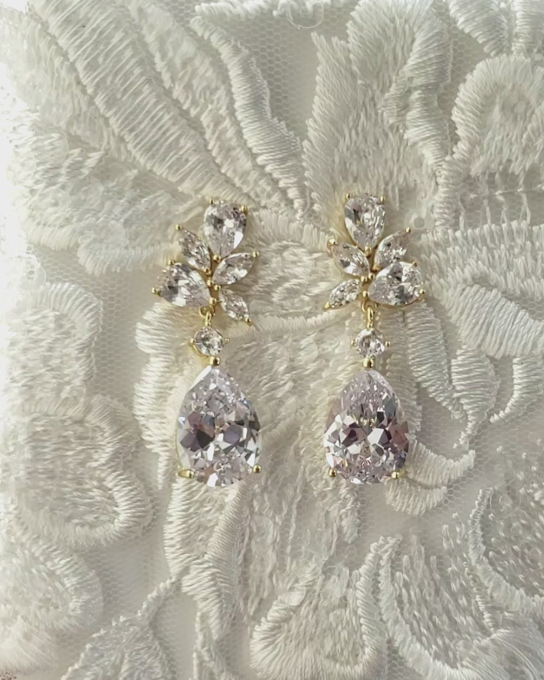Pear Drop Gold CZ Earrings for the Bride