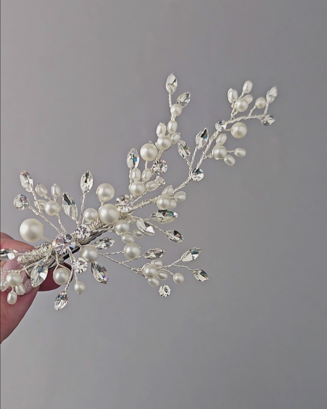 Bridal Hair Clip of Ivory Matte Pearls and Jewels