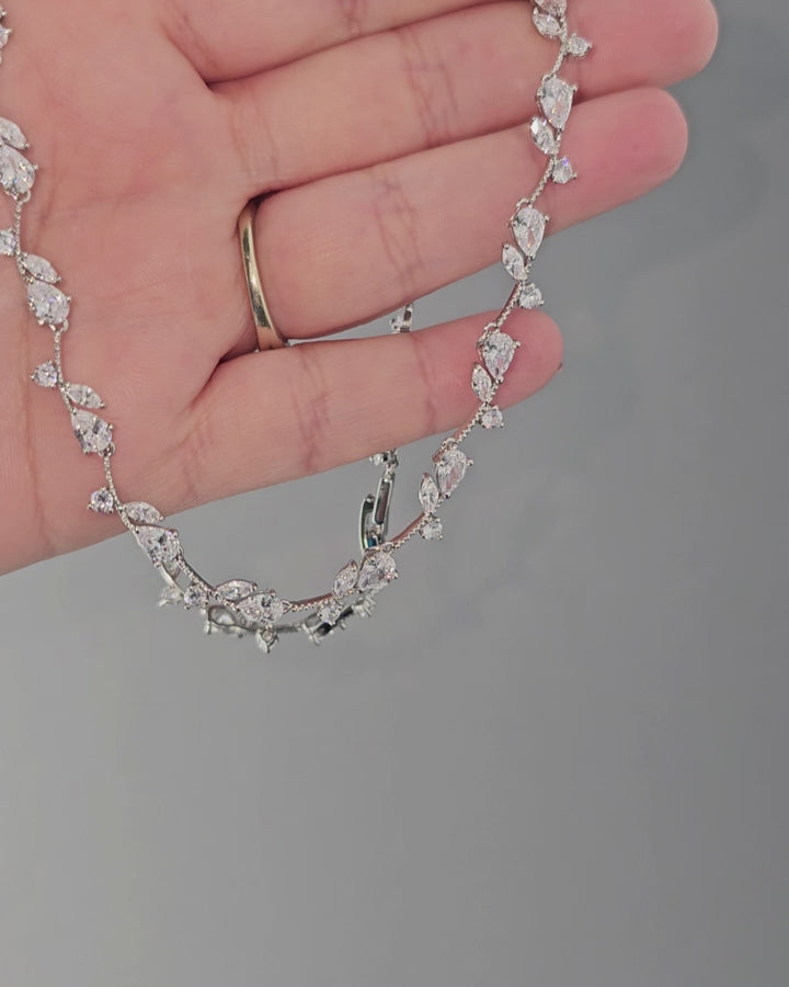 Pear Vine CZ Necklace in Silver or Gold Bridal Fashion Jewelry Prom - Cassandra Lynne
