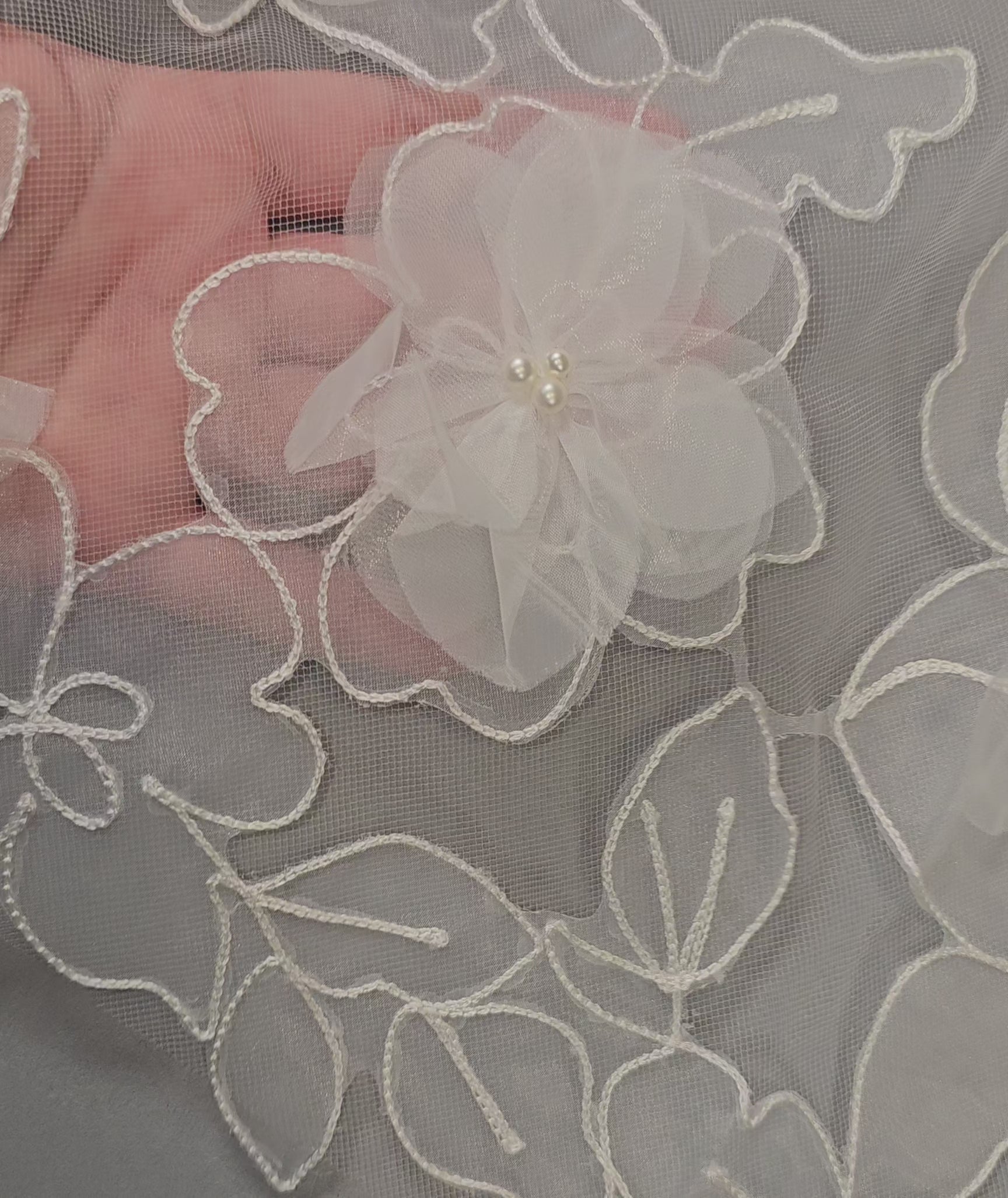 partial Lace ivory cathedral wedding veil with Pearls - Cassandra Lynne