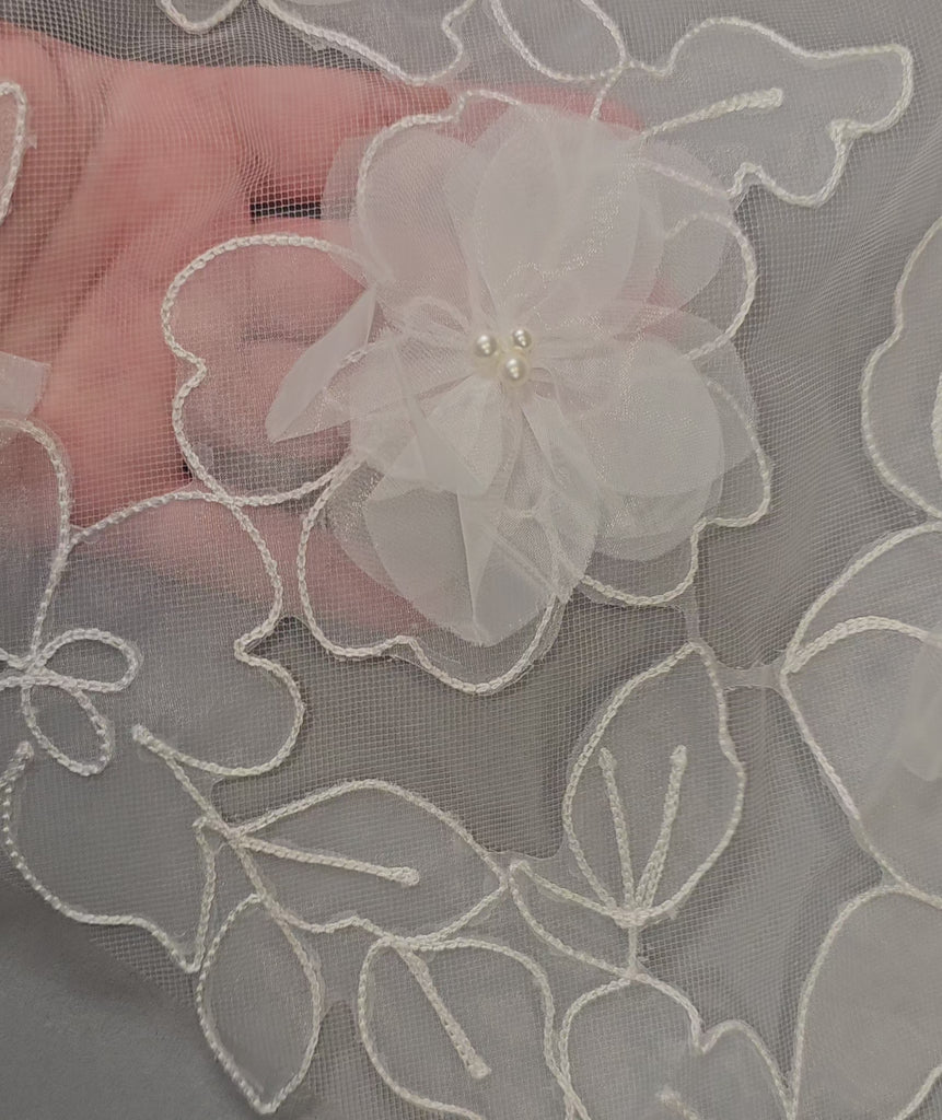 partial Lace ivory cathedral wedding veil with Pearls - Cassandra Lynne