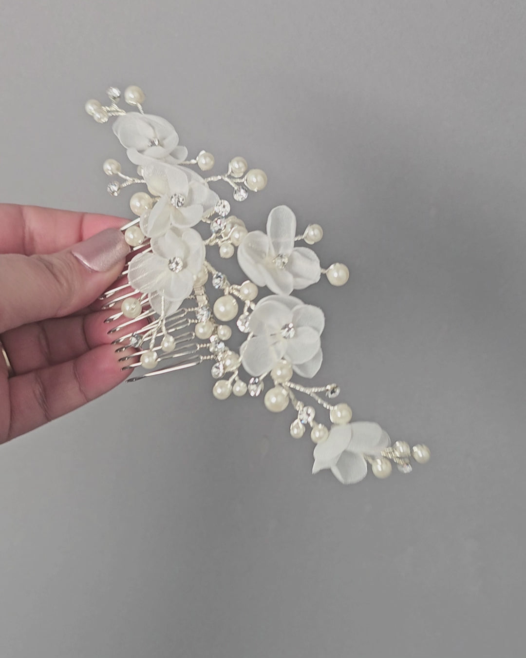 Organza Bridal Hair Flower Comb with Pearls