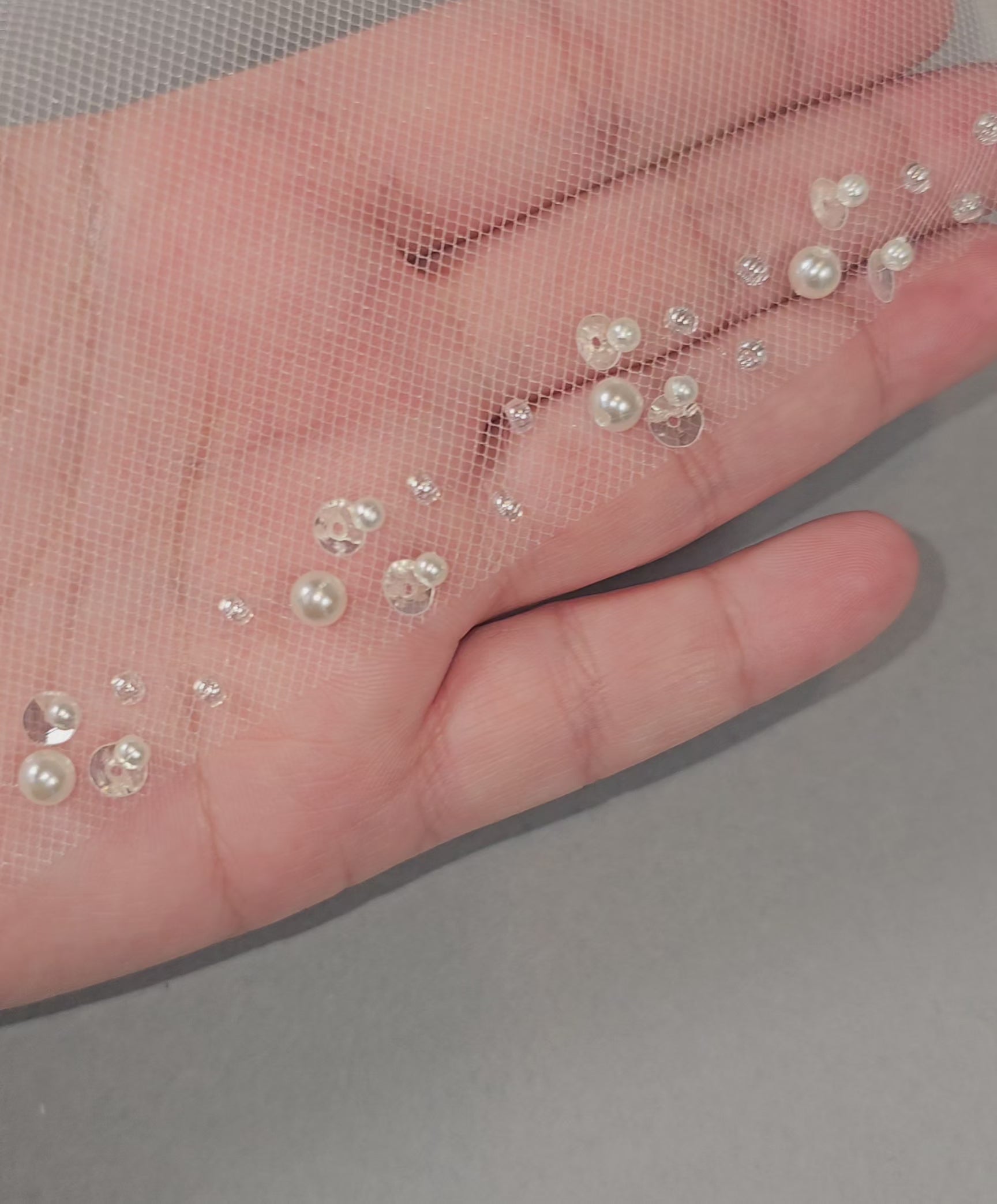 Pearls and Sequins Wedding Veil Detail