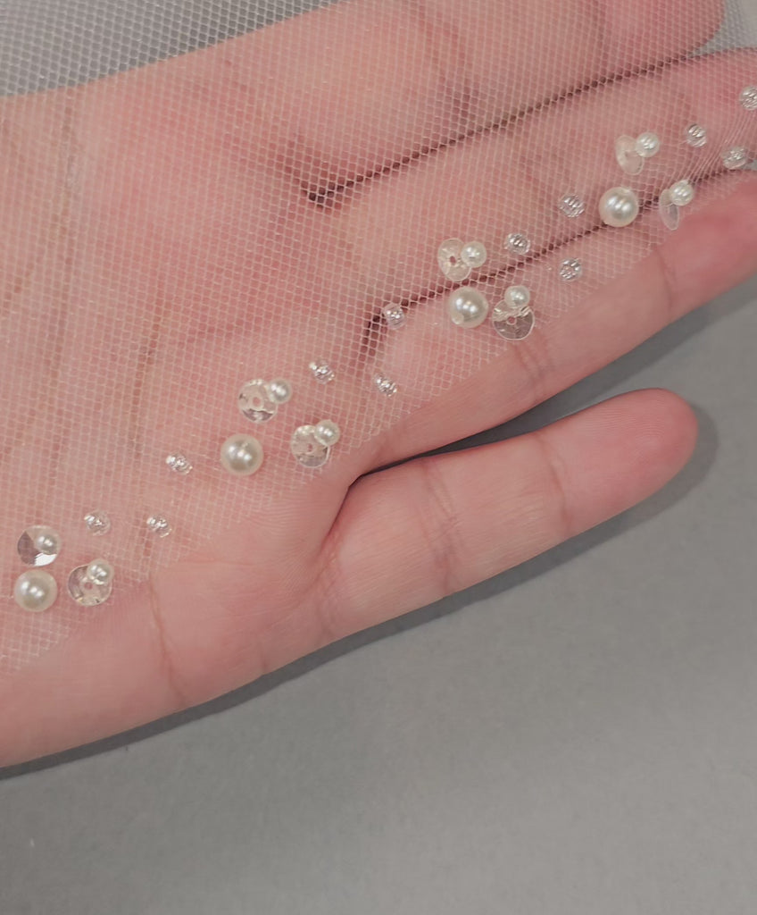 Pearls and Sequins Wedding Veil Detail