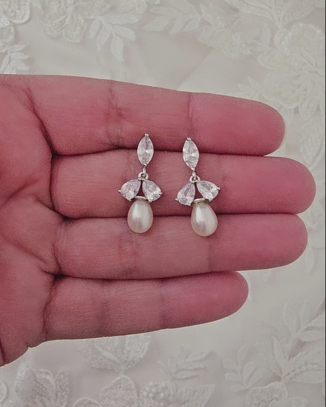 Cultured Pearl Drop Earrings and CZ Jewels - Cassandra Lynne