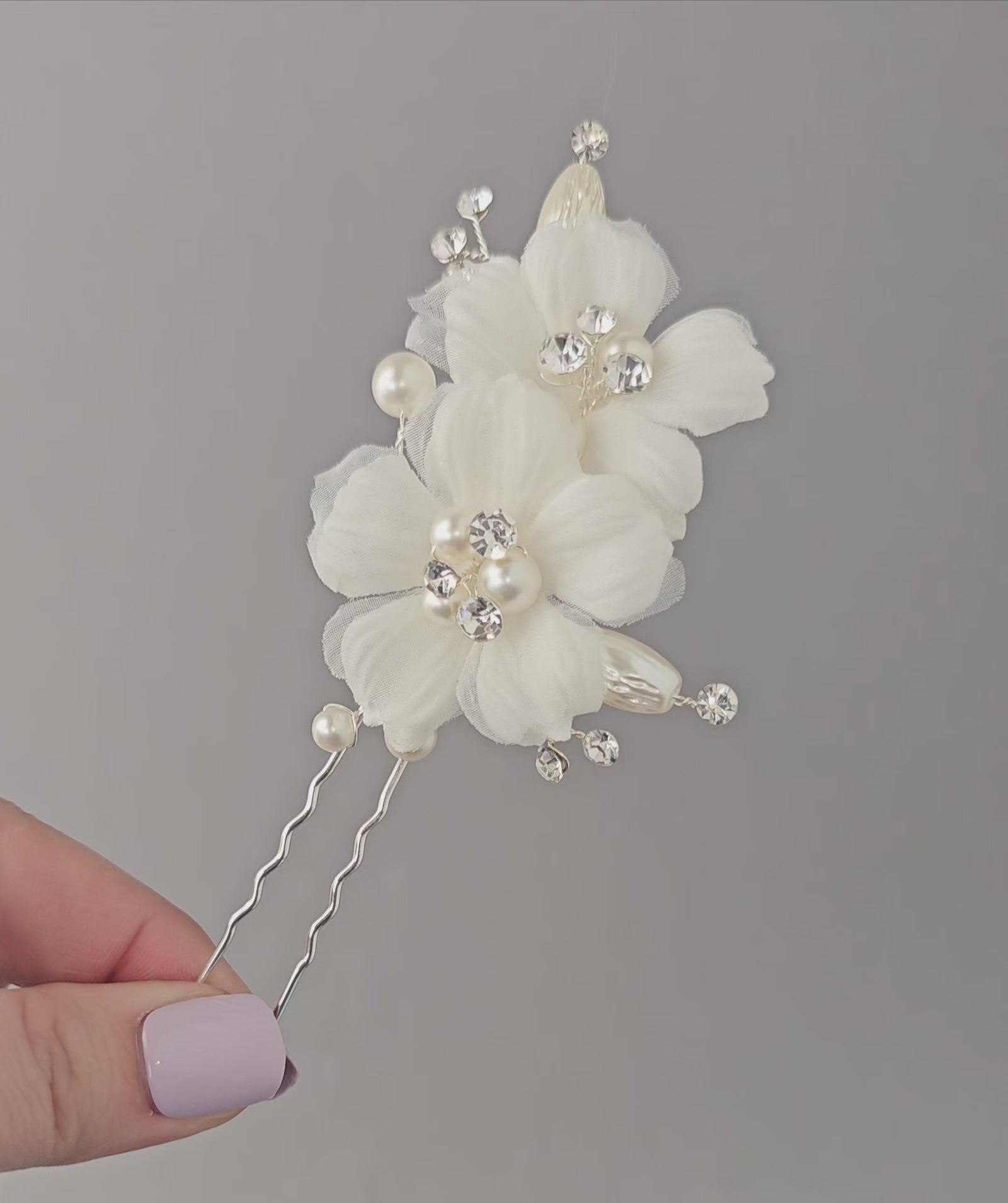 Ivory Double Flower Bridal Hair Pin