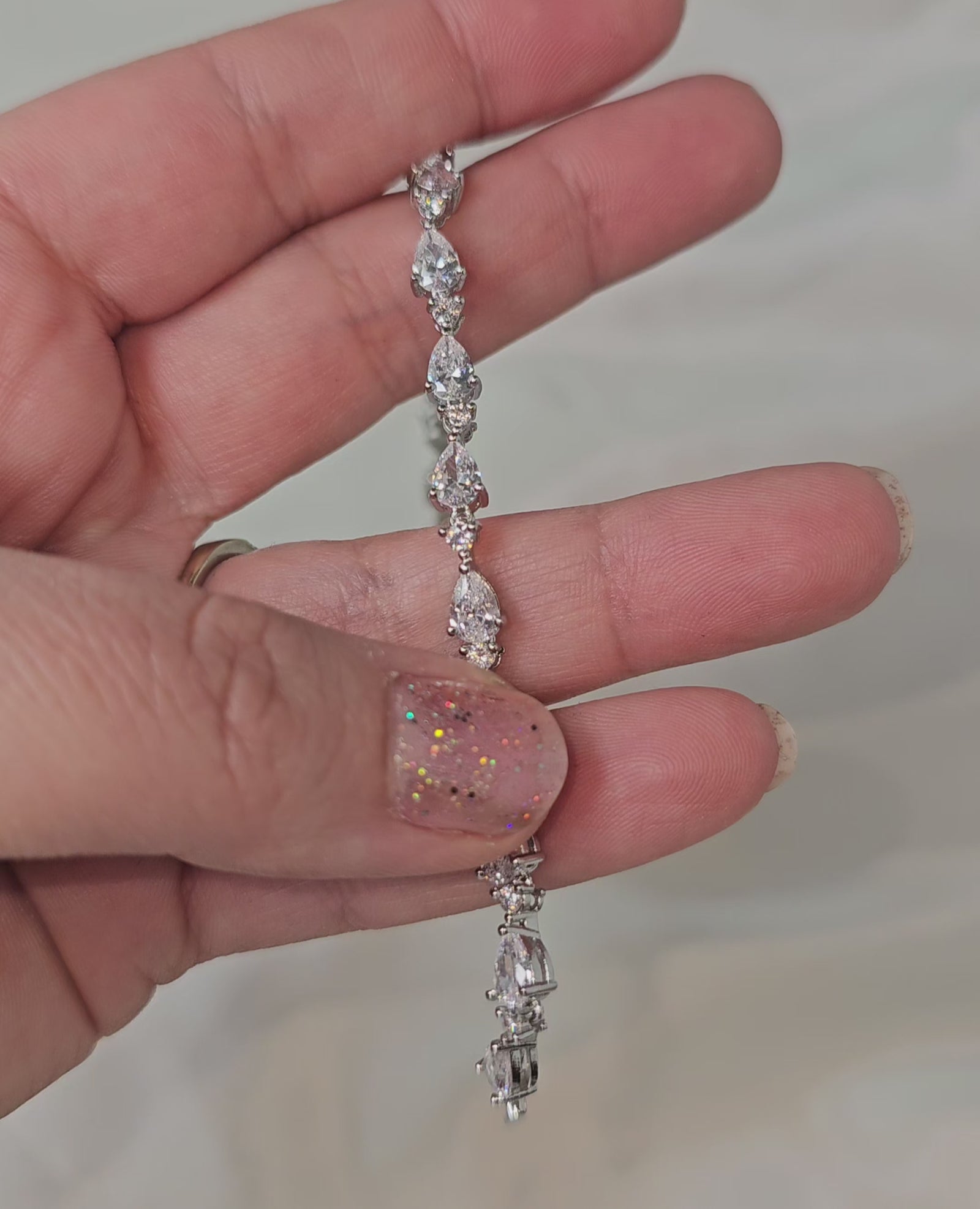 CZ Bracelet of Linked Pear Cut Jewels