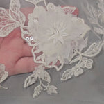 Bridal Veil With Layered Organza and Lace ivory Flowers and Beads Detail
