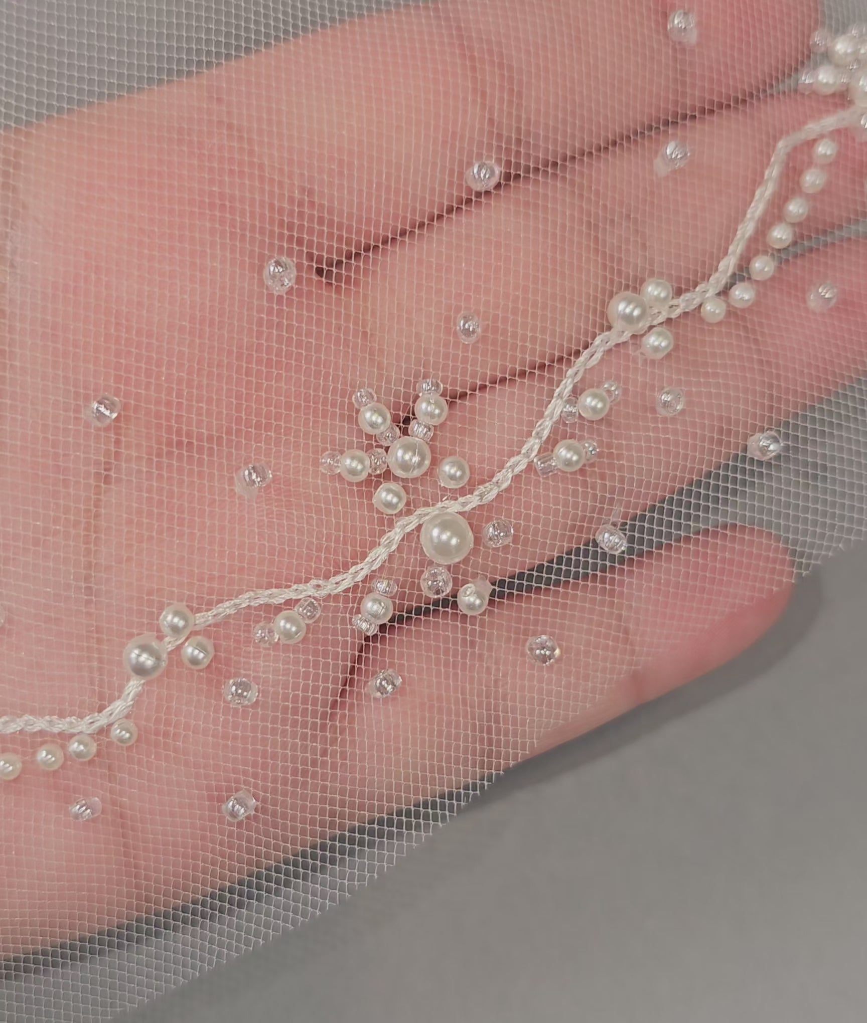 beaded pearl wave bridal veil ivory