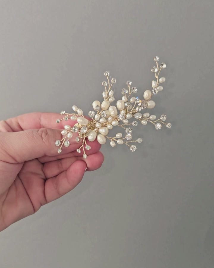 Gold Wedding hair Clip with Pearls- Cassandra Lynne