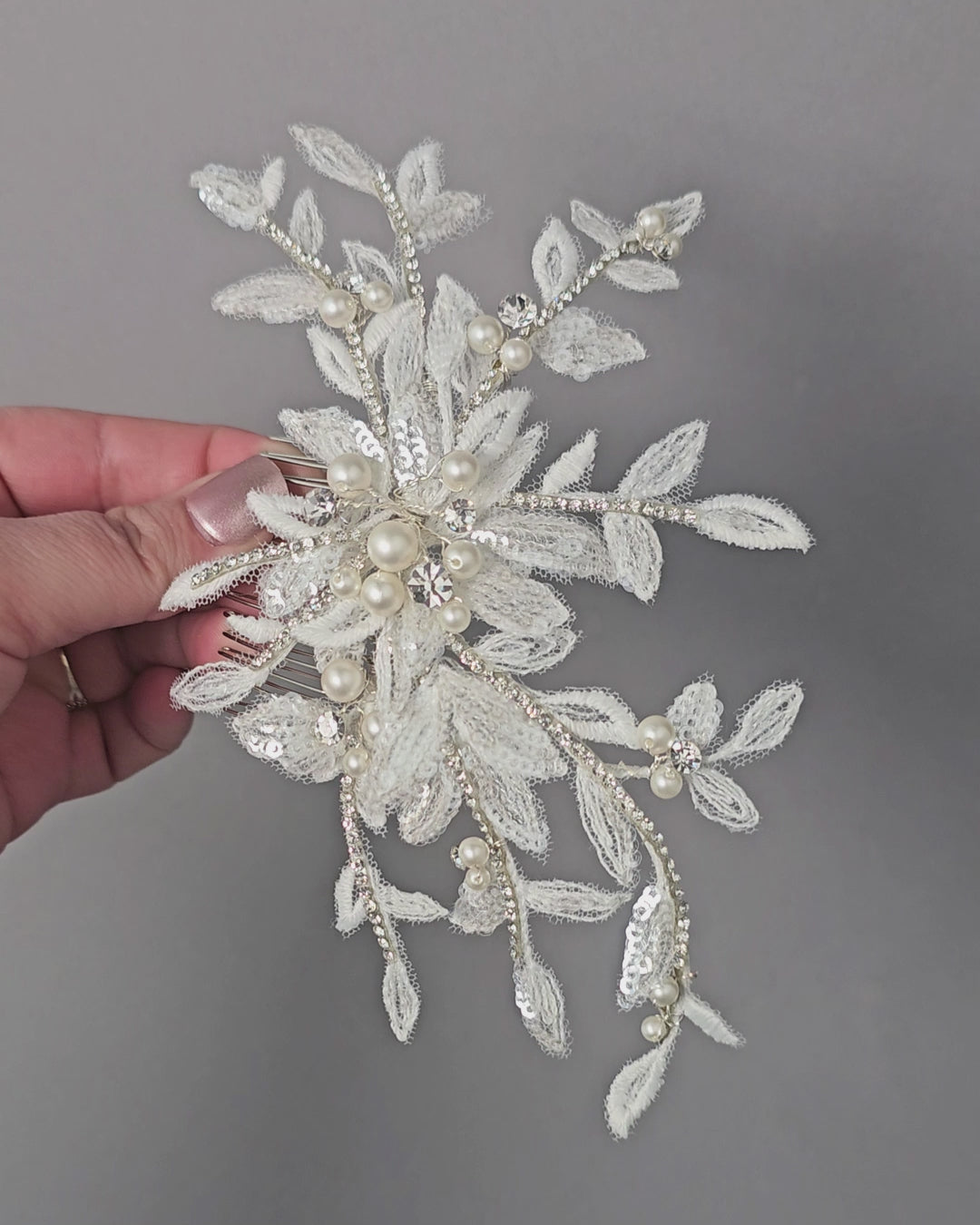 Sequined Lace Wedding Hair Flower in Ivory