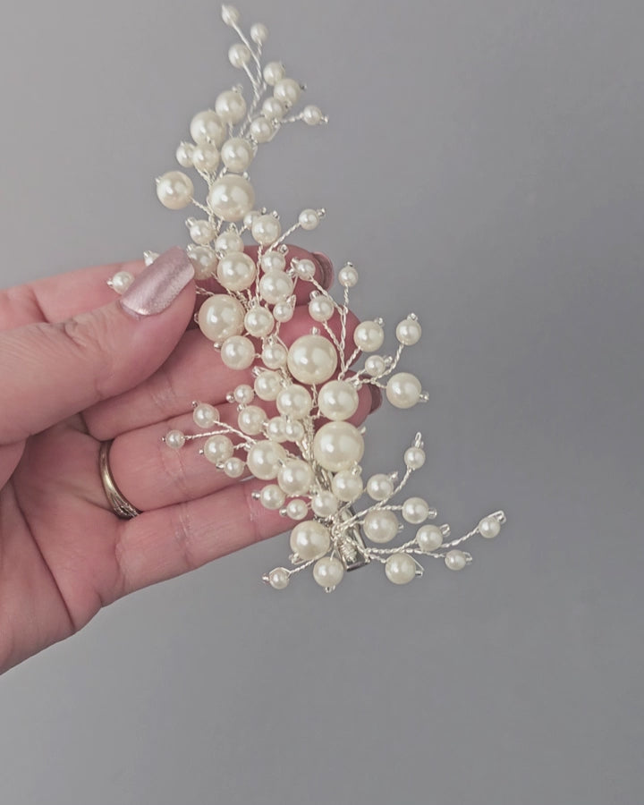 Bridal Hair Clip all Ivory Color Pearls and Glass beads Wedding Hair Accessories - Cassandra Lynne