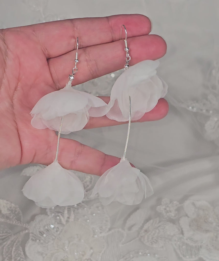 light ivory organza flower dangle earrings