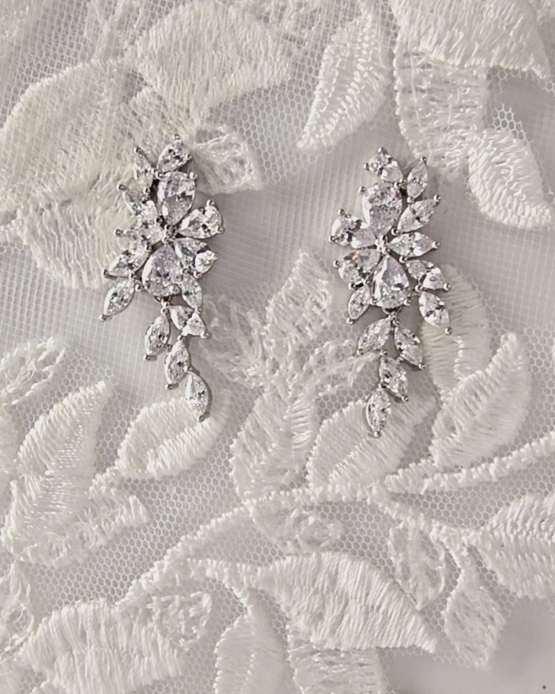 CZ Bridal Earrings Pear Cut Flowers and Vines