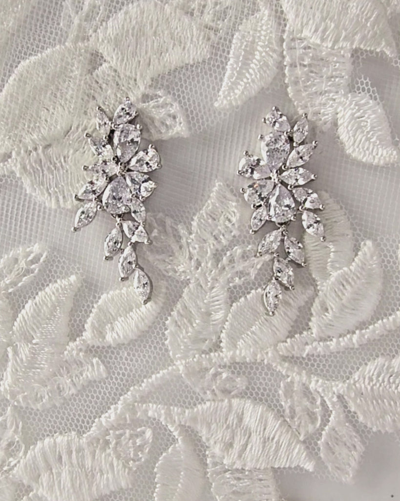CZ Bridal Earrings Pear Cut Flowers and Vines