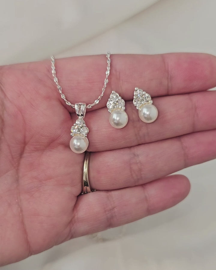 Simple Bridesmaid Jewelry Set Silver Crystals Bridal Jewelry- Cassandra Lynne