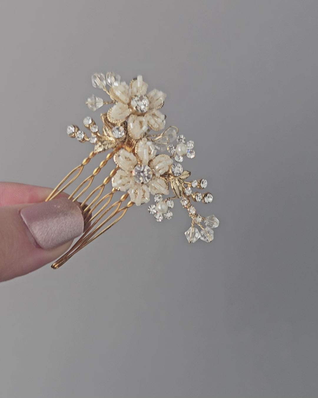 Mini Bridal Hair Comb with Gold Beaded Flowers