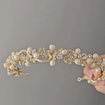 Gold Scrolls Wedding Headband with Pearls