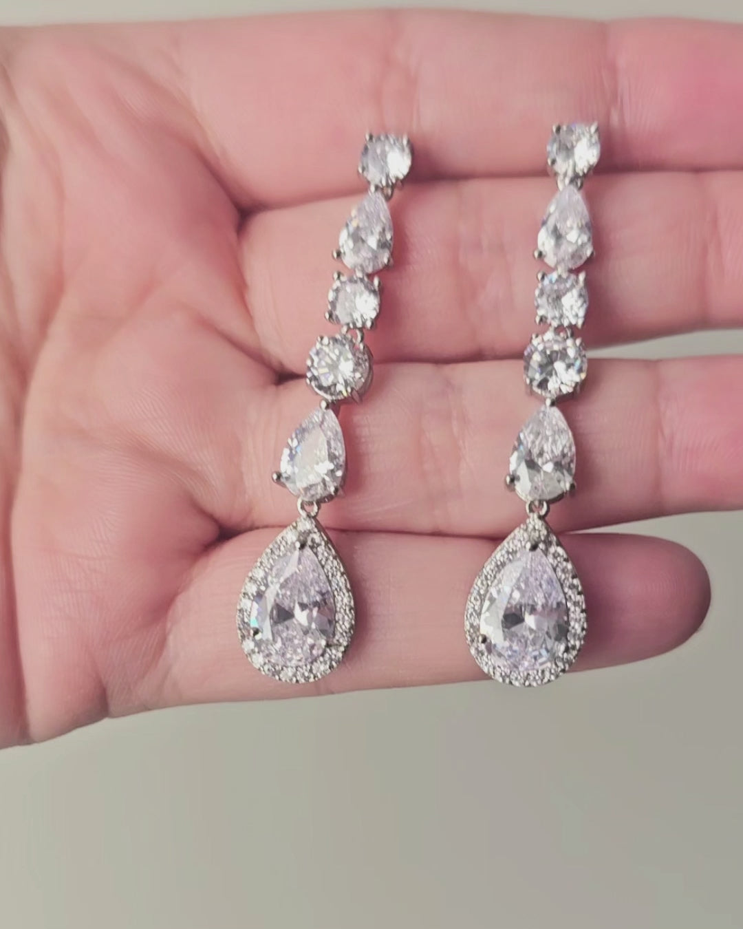 Dangle CZ Earrings with Pave Pear Drop Silver- Cassandra Lynne
