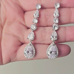 Dangle CZ Earrings with Pave Pear Drop Silver- Cassandra Lynne